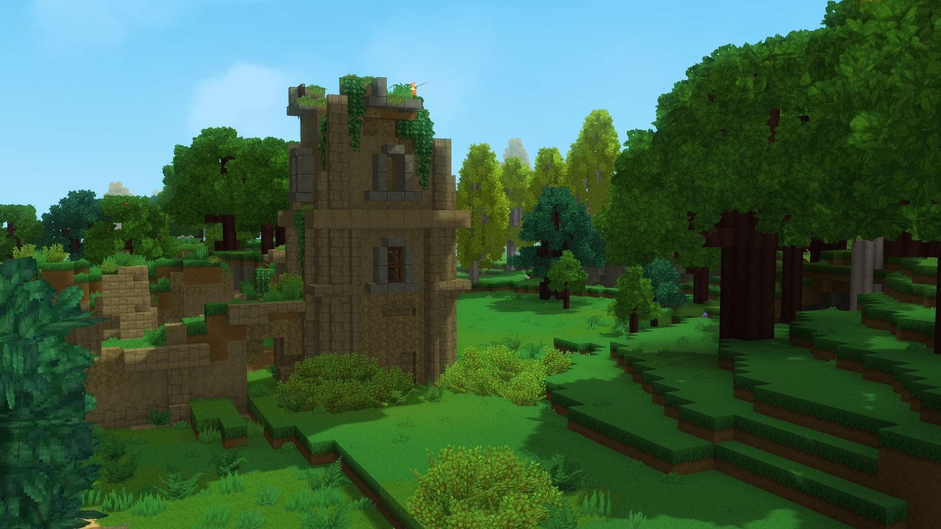 A beautiful Hytale screenshot showing a vanilla survival world